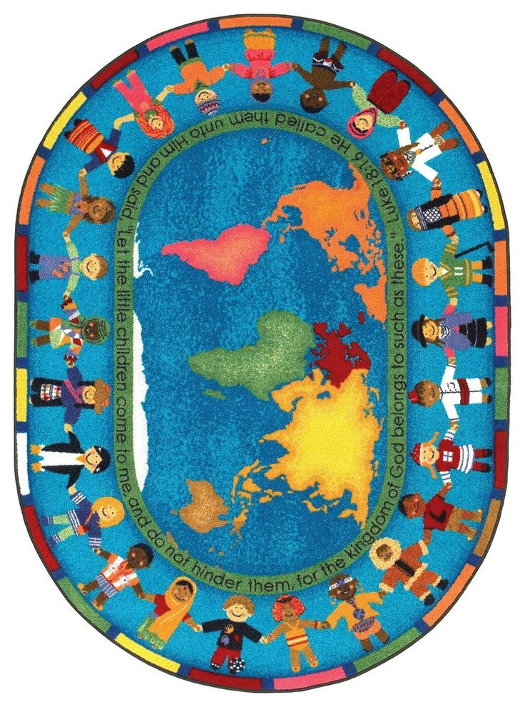 Kid Essentials Rug, Let the Children Come, 7'8"x10'9" Oval, Multicolored