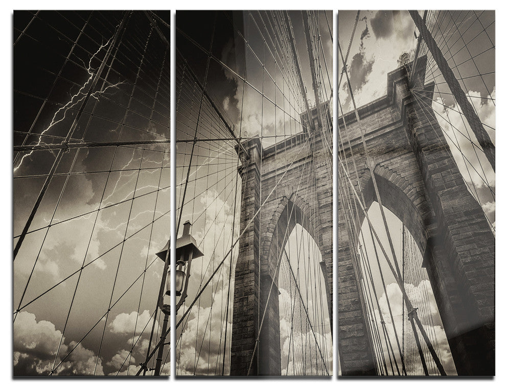 "Upward View of Brooklyn Bridge" Photo Metal Wall Art, 3 Panels, 36"x28"