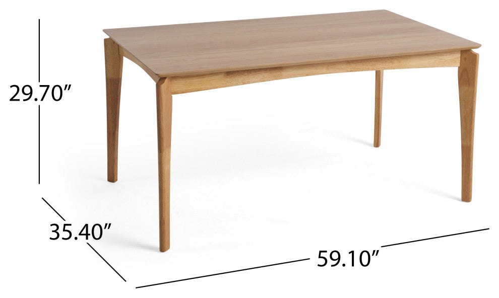 GDF Studio Grace Mid-Century 6-Seater Rubberwood With Walnut Veneer Dining Table, Natural Oak