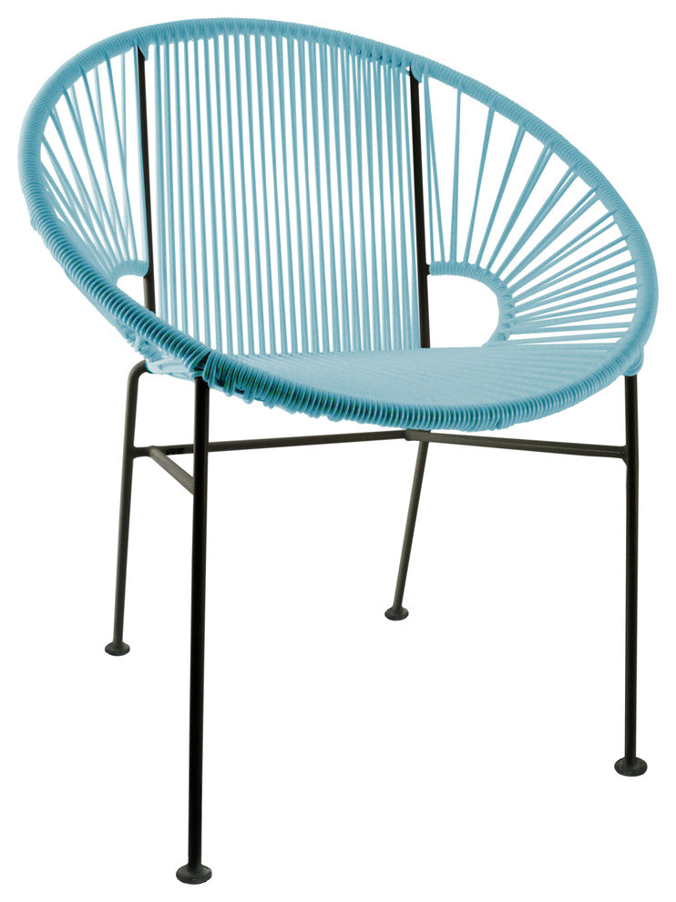 Concha Indoor/Outdoor Handmade Dining Chair, Blue Weave, Black Frame