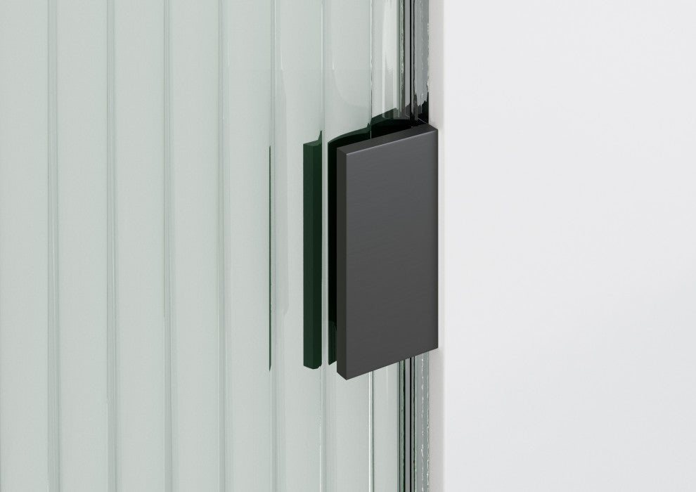 40"x78" Frameless Shower Door, Single Fixed Panel Fluted Radius, Matte Black, 40" Right