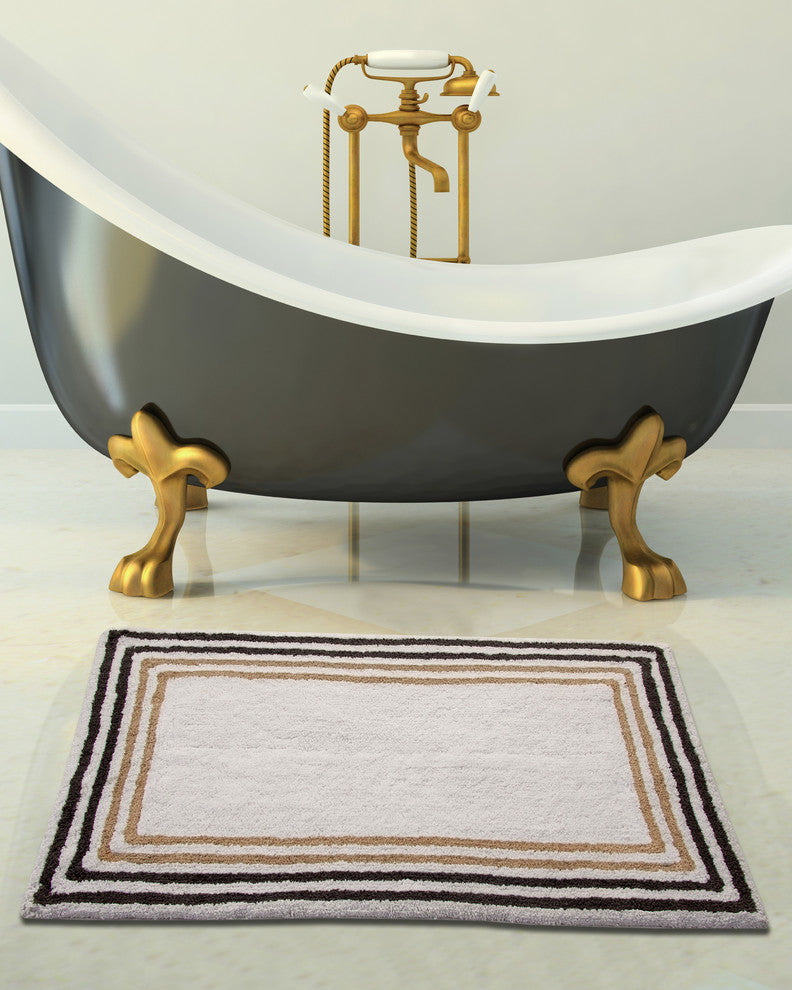 Bath Rug Cotton, 50"x30", White and Multi Beige, , GSF 180, Tonal Stripe