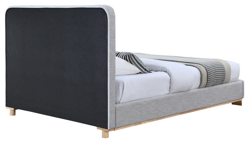 Nolita Linen Textured Fabric Upholstered Bed, Gray, Full, Natural Finish