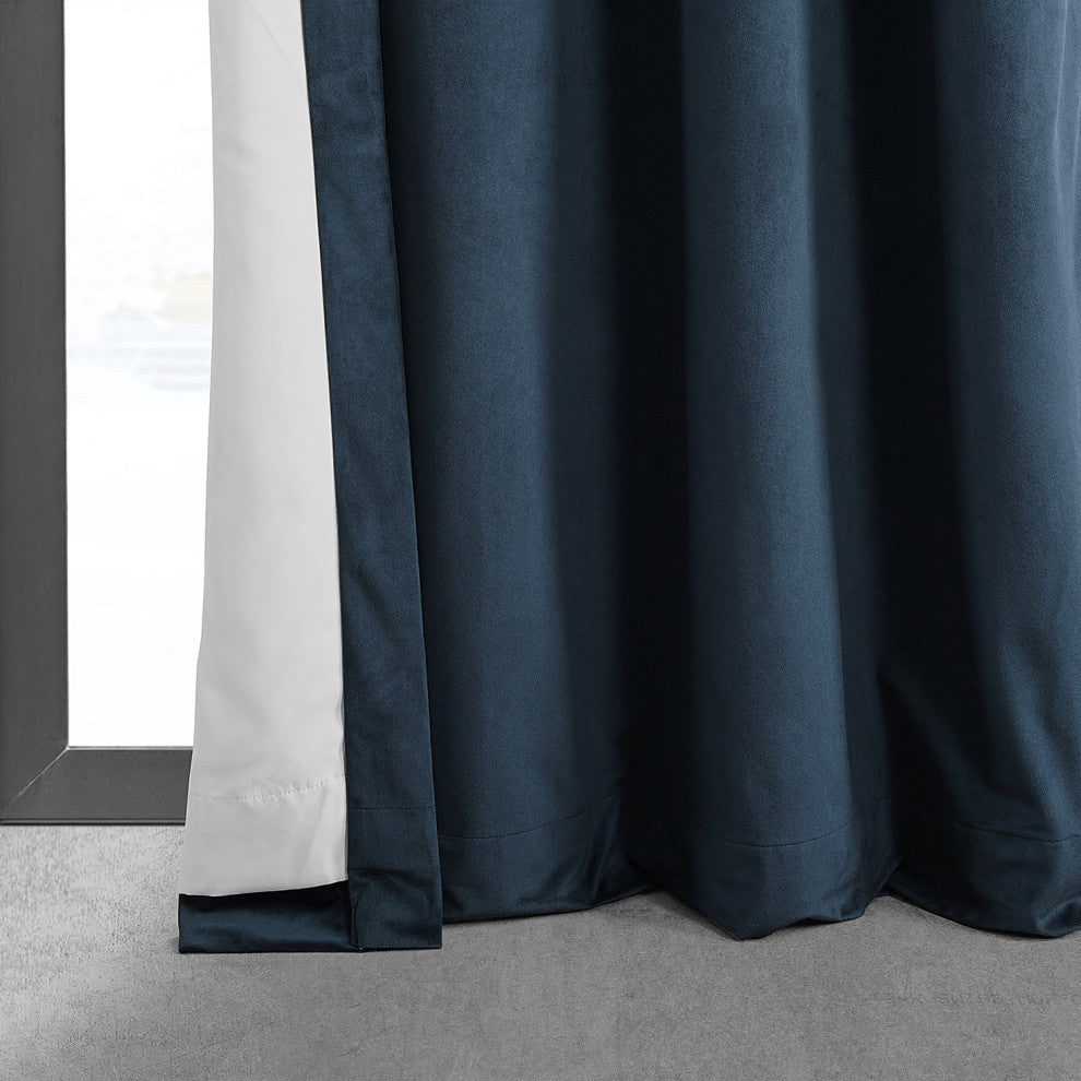 Signature Midnight Blue Grommet Blackout Velvet Curtain Single Panel, 50"x120"