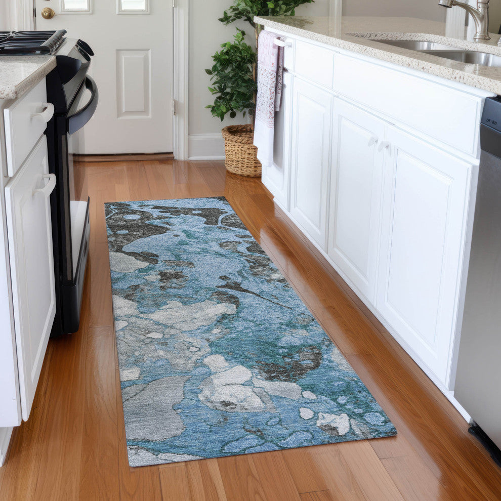 Machine Washable Indoor/Outdoor Chantille ACN1909 Blue 2'3" x 7'6" Runner Rug