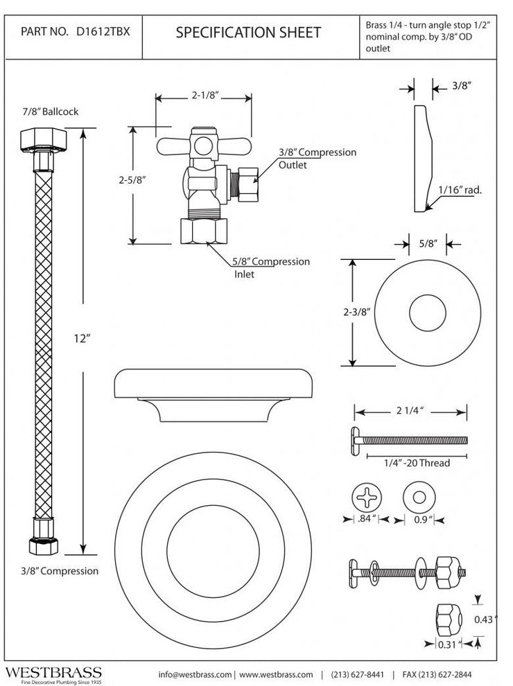 Toilet Kit With 1/4-Turn Stop And Wax Ring - Cross Handle In Satin Nickel