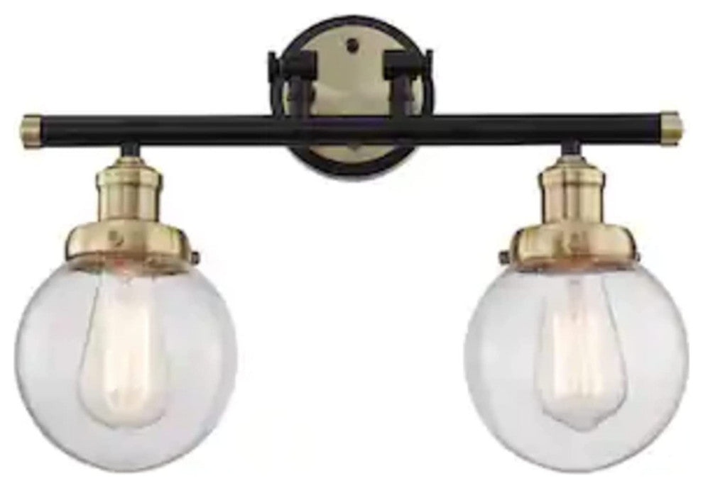 Light Vanity Light, Black  With Antique Brass, 2-Light