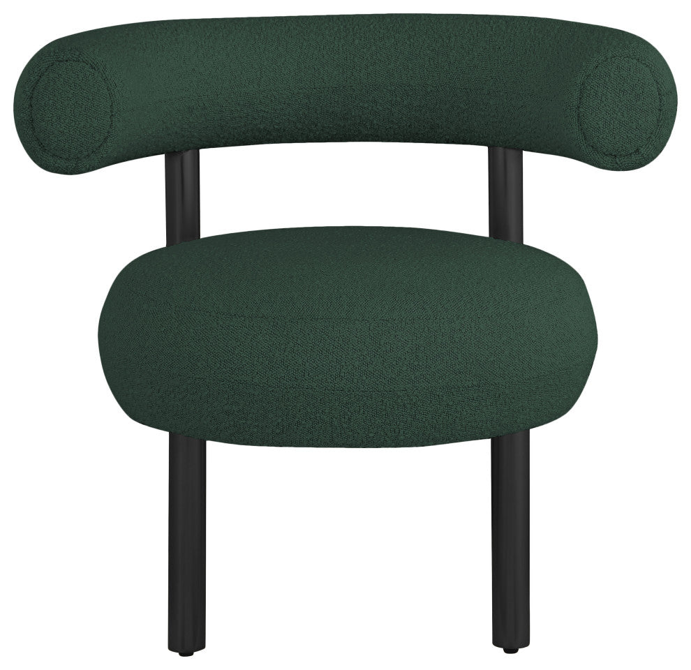 Bordeaux Boucle Fabric Upholstered Accent Chair, Green, Matte Black Finish