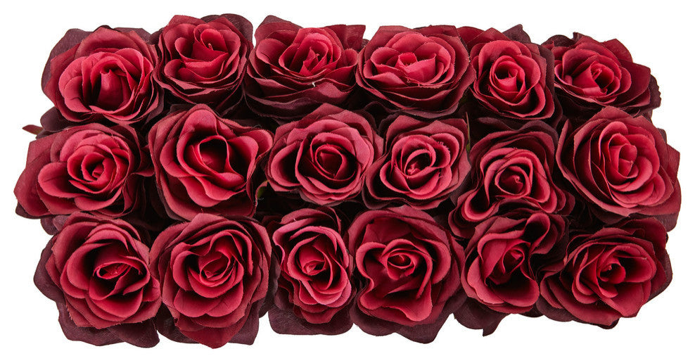 Dozen Silk Roses, Ceramic Rectangular Planter, Bergundy