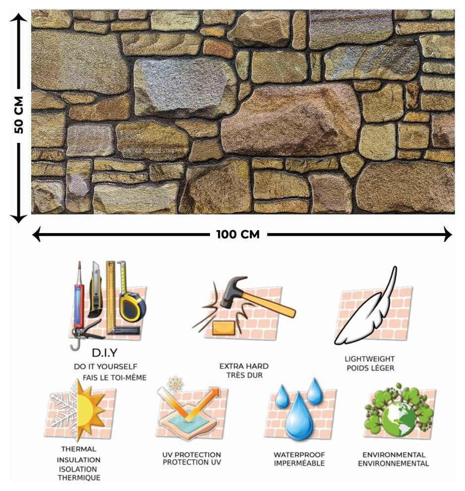 Faux Stone 3D Wall Panels, Beige Bronze Lilac, Set of 10, Covers 54 sq ft