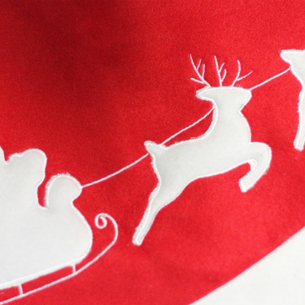 46" Red and White Santa Claus and Reindeer Embroidered Christmas Tree Skirt