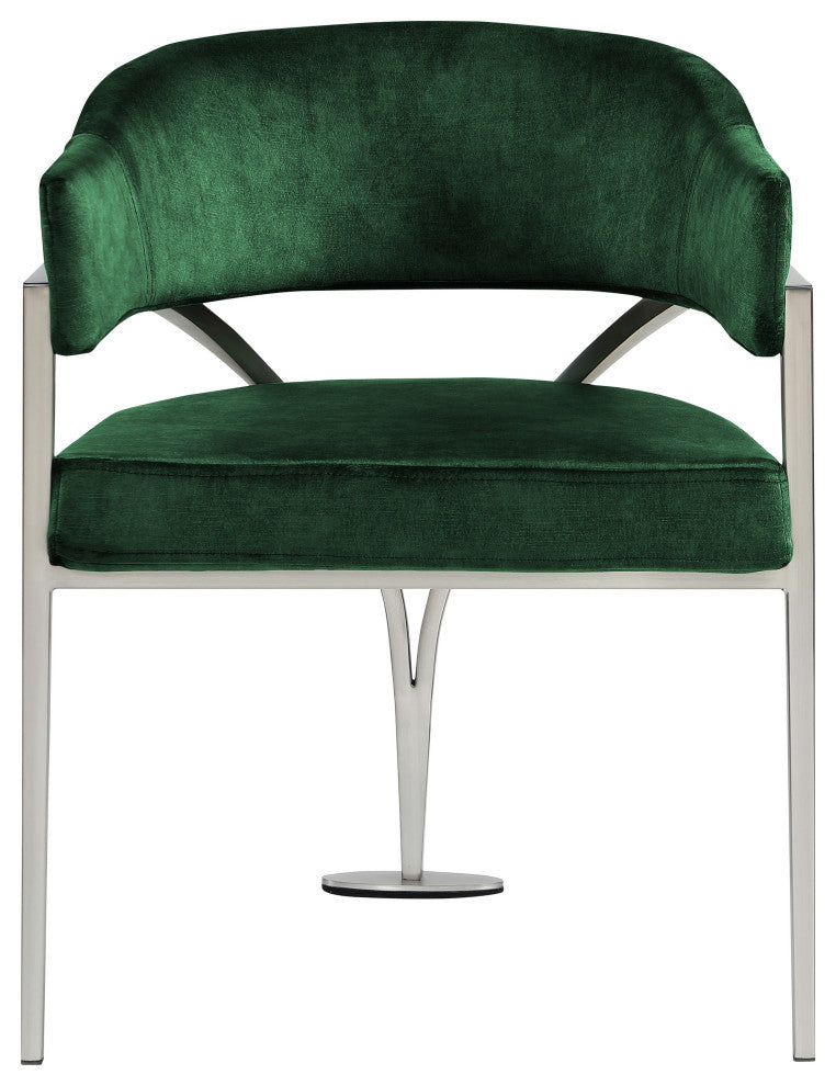Madelyn Upholstered Dining Chair, Set of 2, Green, Velvet, Silver Finish