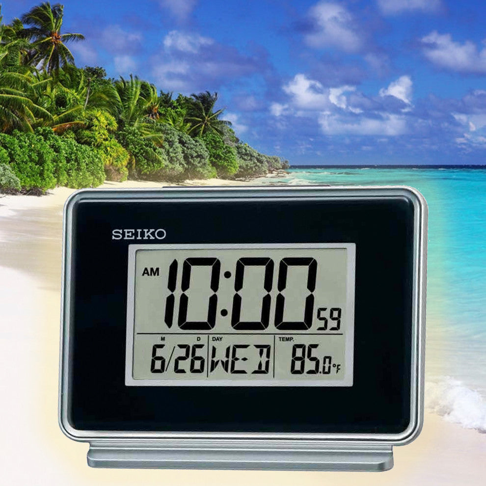 Seiko, 4" Rectangular Digital Dual Alarms Calendar Thermometer and Light Clock