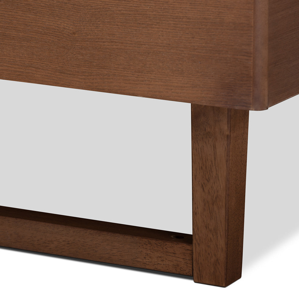 Tristin Mid-Century Modern Walnut Brown Wood Queen Platform Bed Frame