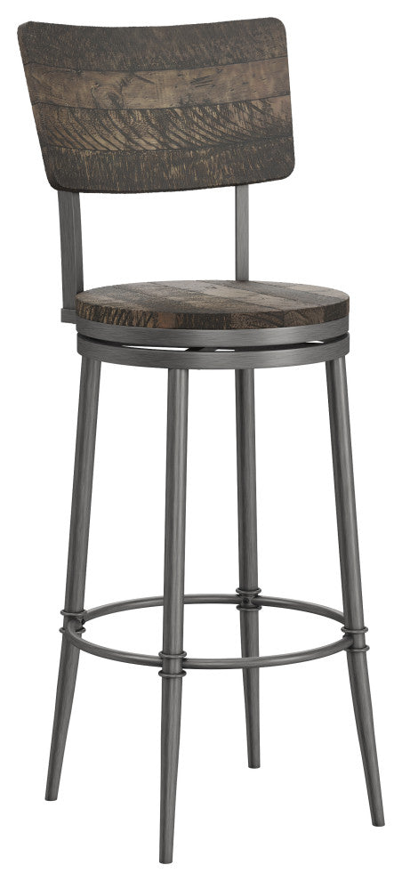 Hillsdale Jennings Wood and Metal Bar Height Swivel Stool with Wood Seat