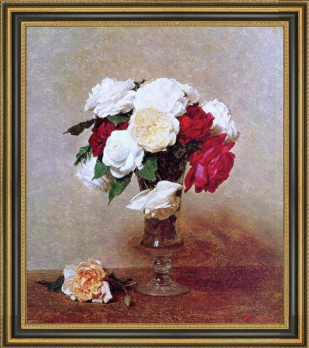 Henri FantinLatour Roses in a Stemmed Glass Framed Premium Canvas Print, 20"x25"