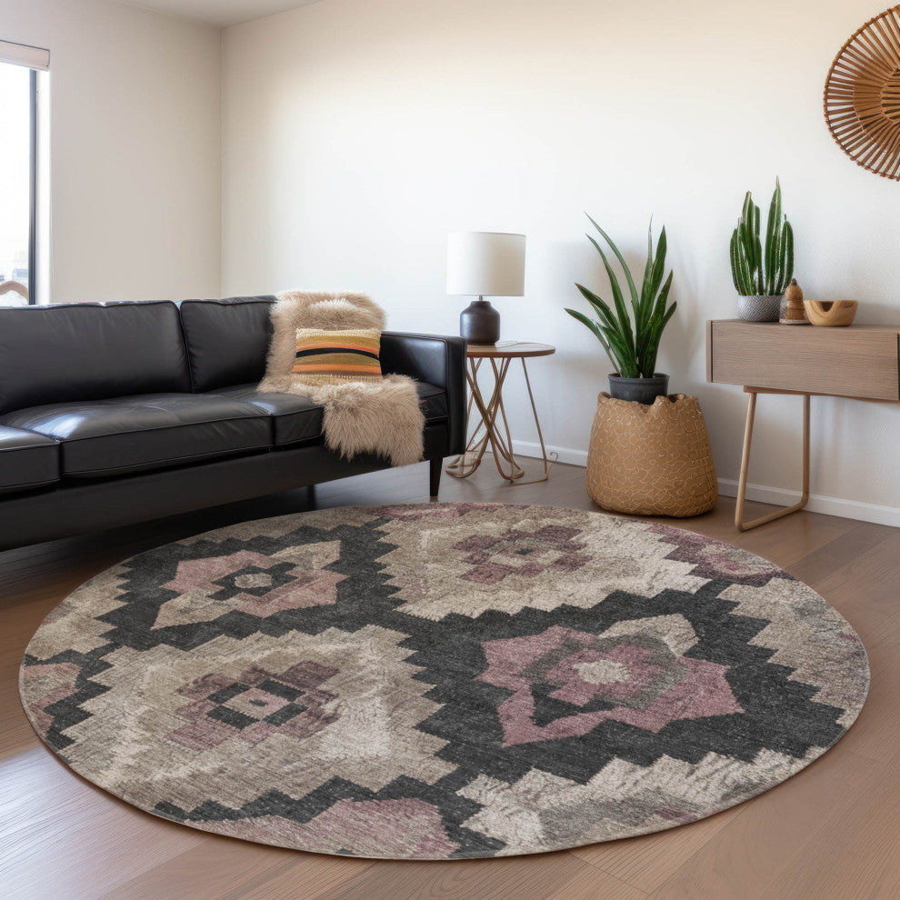 Machine Washable Indoor/Outdoor Chantille ACN1894 Taupe 8' x 8' Round Rug
