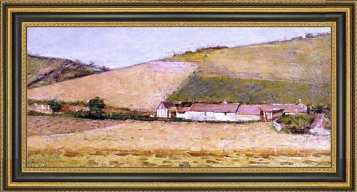 Theodore Robinson Farm Among Hills Framed Premium Canvas Print, 15"x30"