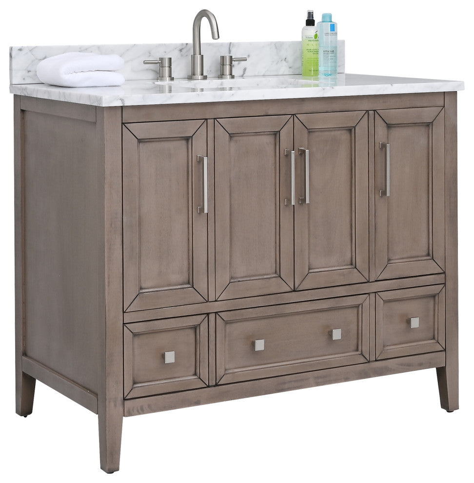 Avanity Everette 42" Vanity Combo in Gray Oak and Carrara White Marble Top