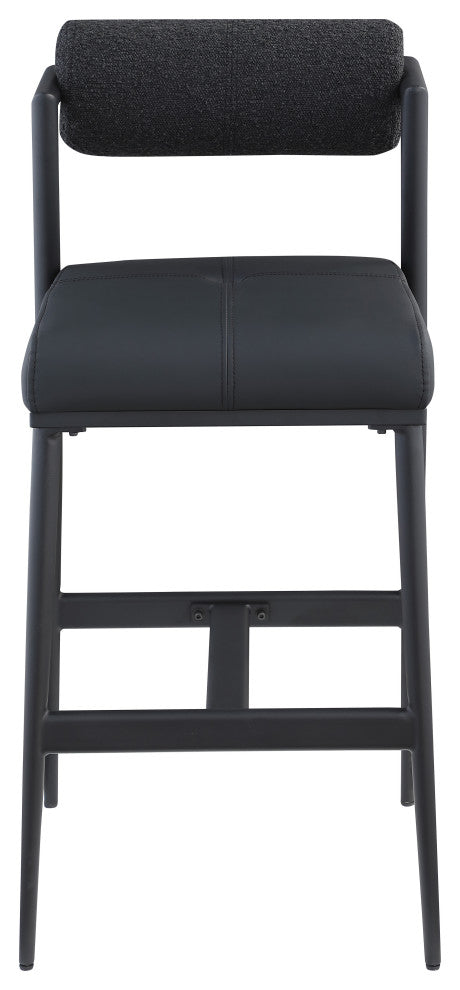 Stryker Boucle Fabric and Faux Leather Stool, Set of 2, Black