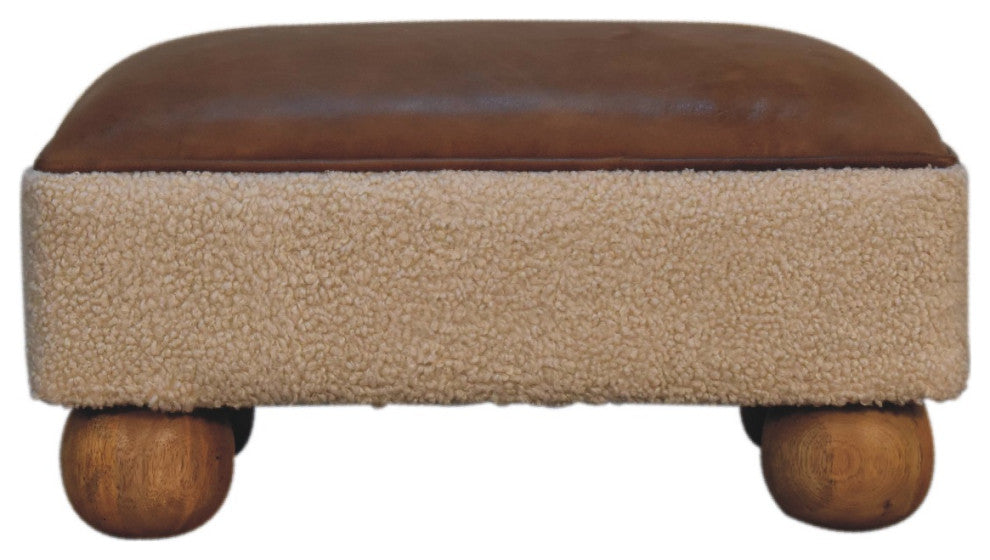 Tan Leather Boucle Ball Footstool
