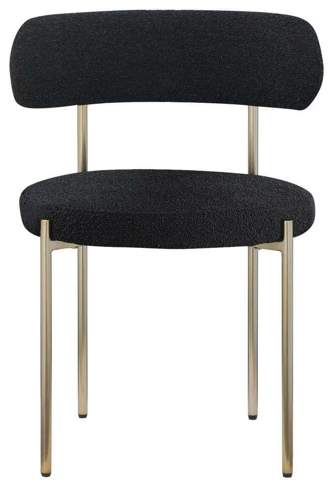 Beacon Dining Chair, Set of 2, Black, Boucle Fabric, Brushed Brass Finish