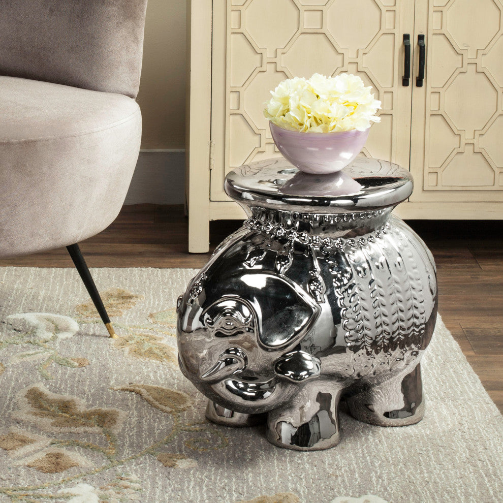 Safavieh Ceramic Elephant Stool, Silver