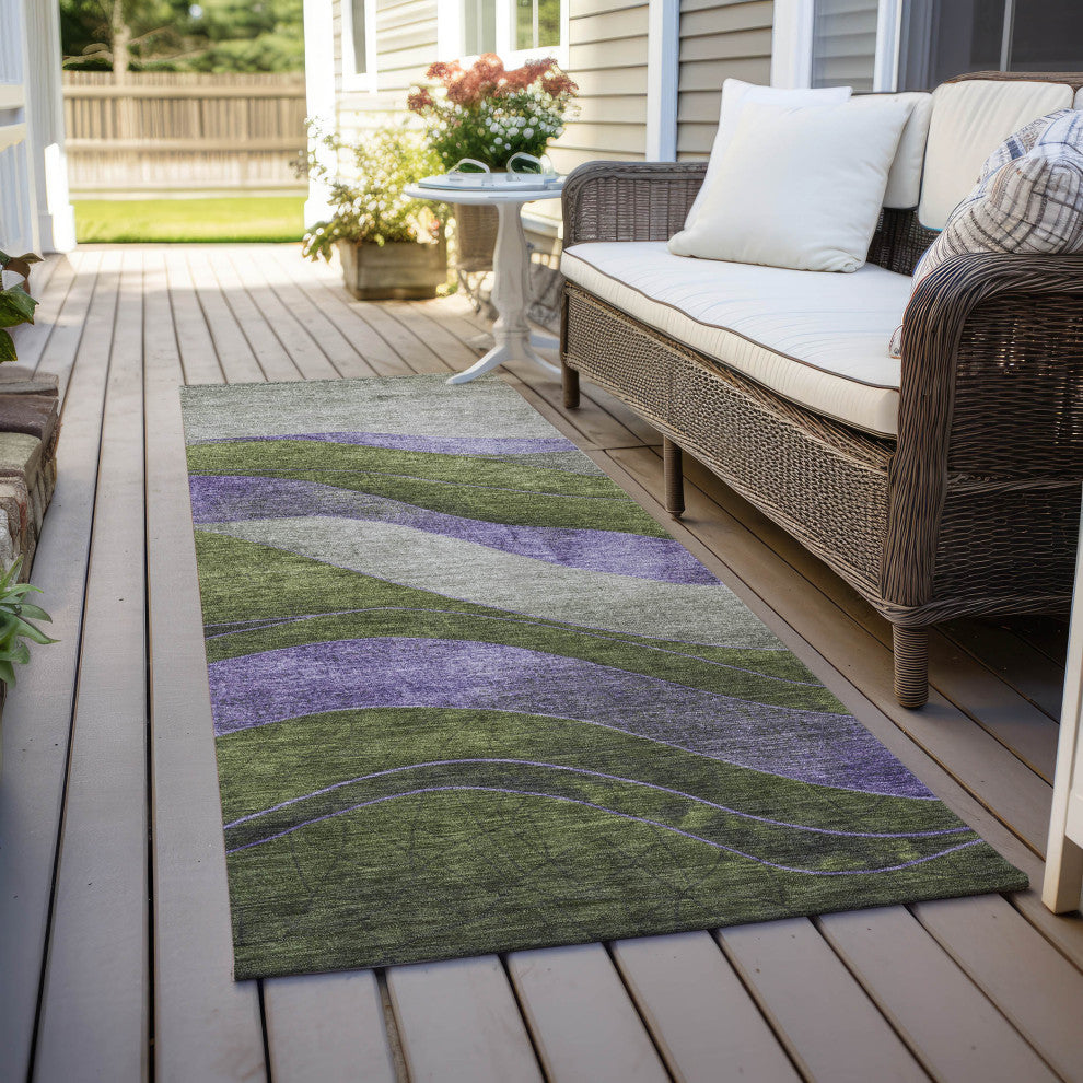 Machine Washable Indoor/Outdoor Chantille ACN1892 Olive 2'3" x 7'6" Runner Rug