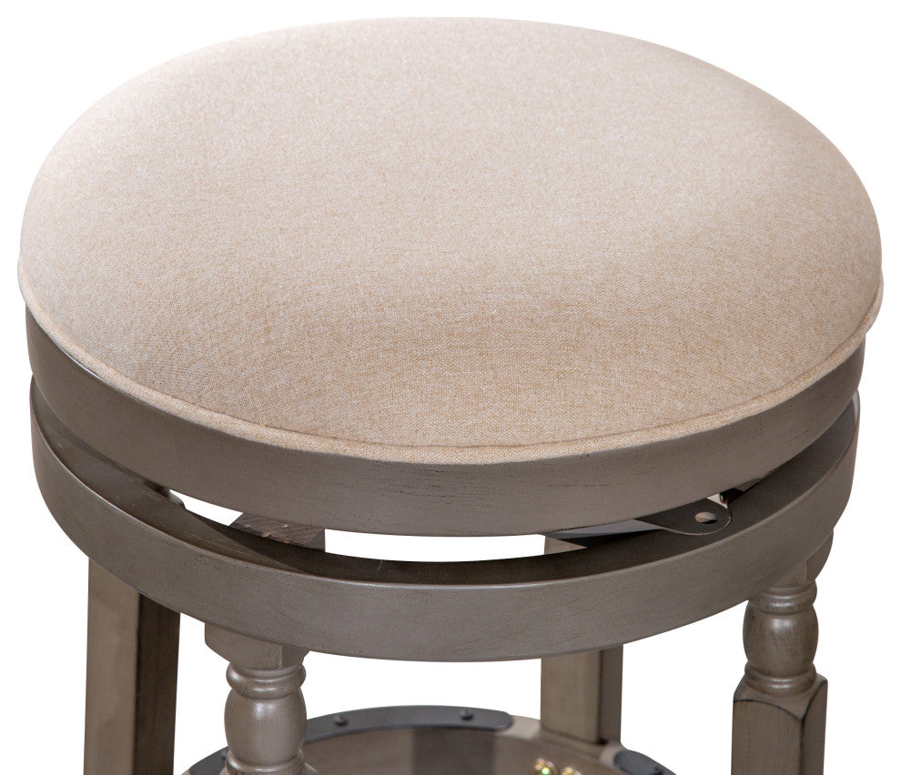 DTY Palmer Lake Swivel Stool, Weathered Gray/ Beige Fabric Seat, 24" Counter Stool