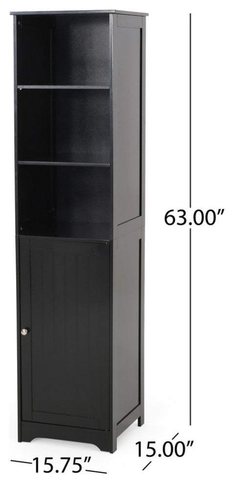 Lauren Modern Free Standing Bathroom Linen Tower Storage Cabinet, Black