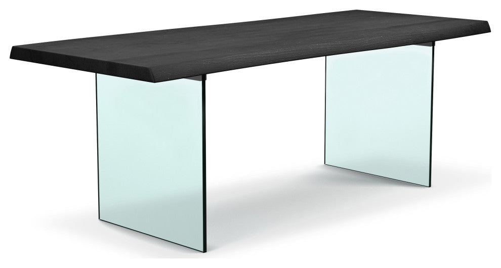 Brooks Dining Table, Ebonized, Clear, 40"x79", Glass Base