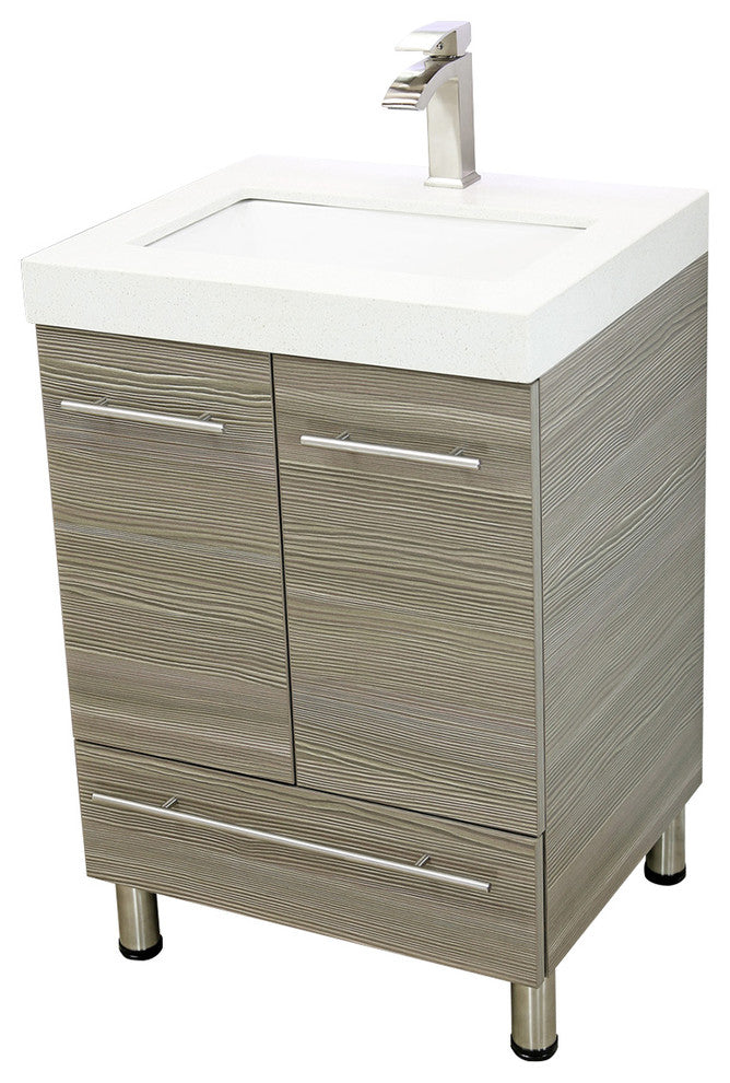 Windbay 24" Freestanding Vanity, Taupe Grey, White Integrated Sink and Countertop