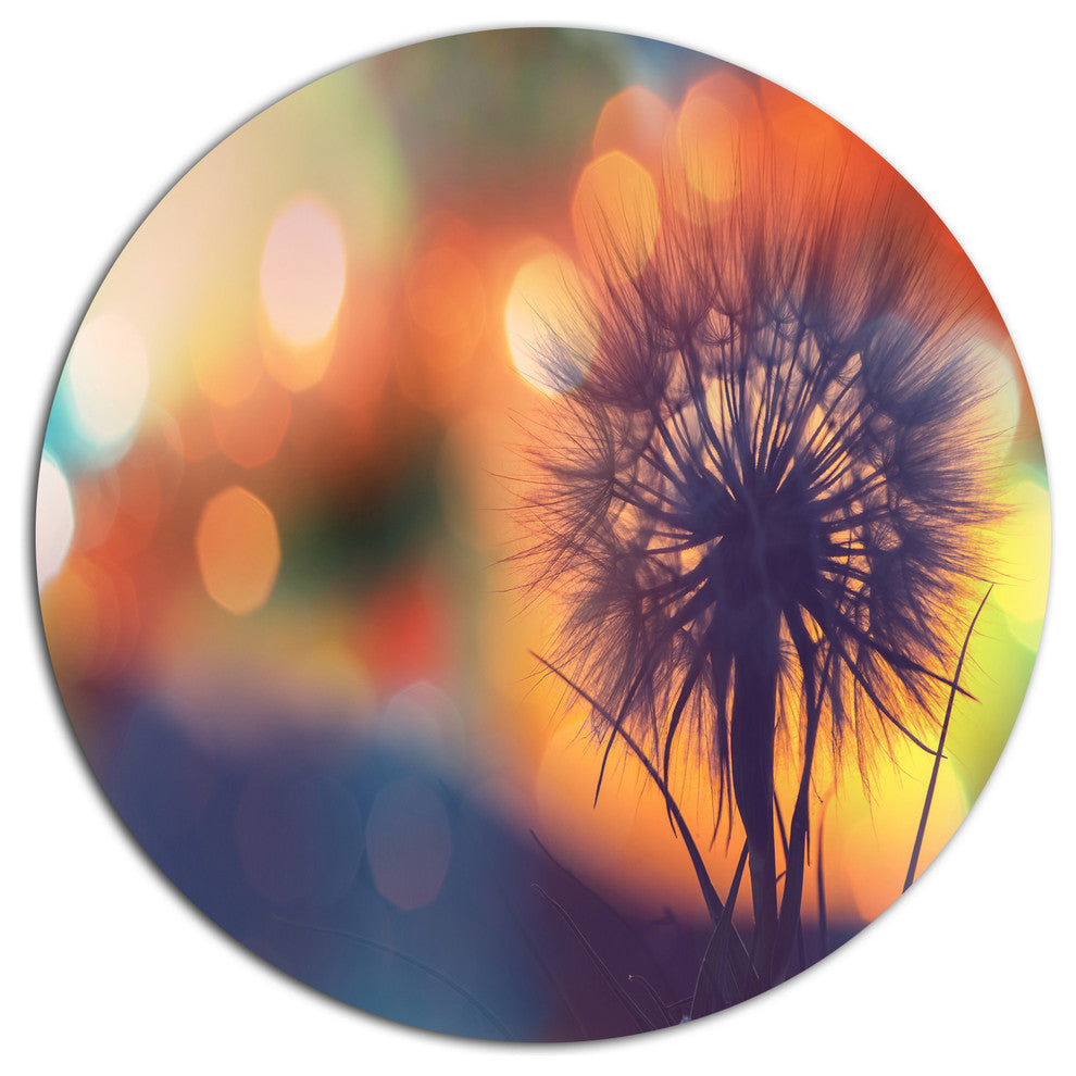 Dandelion Flower On Orange Background, Flower Round Wall Art, 23"