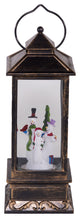 11"H Indoor Lantern Snowman Snow Globe Holiday Decoration with LED Light, Bronze