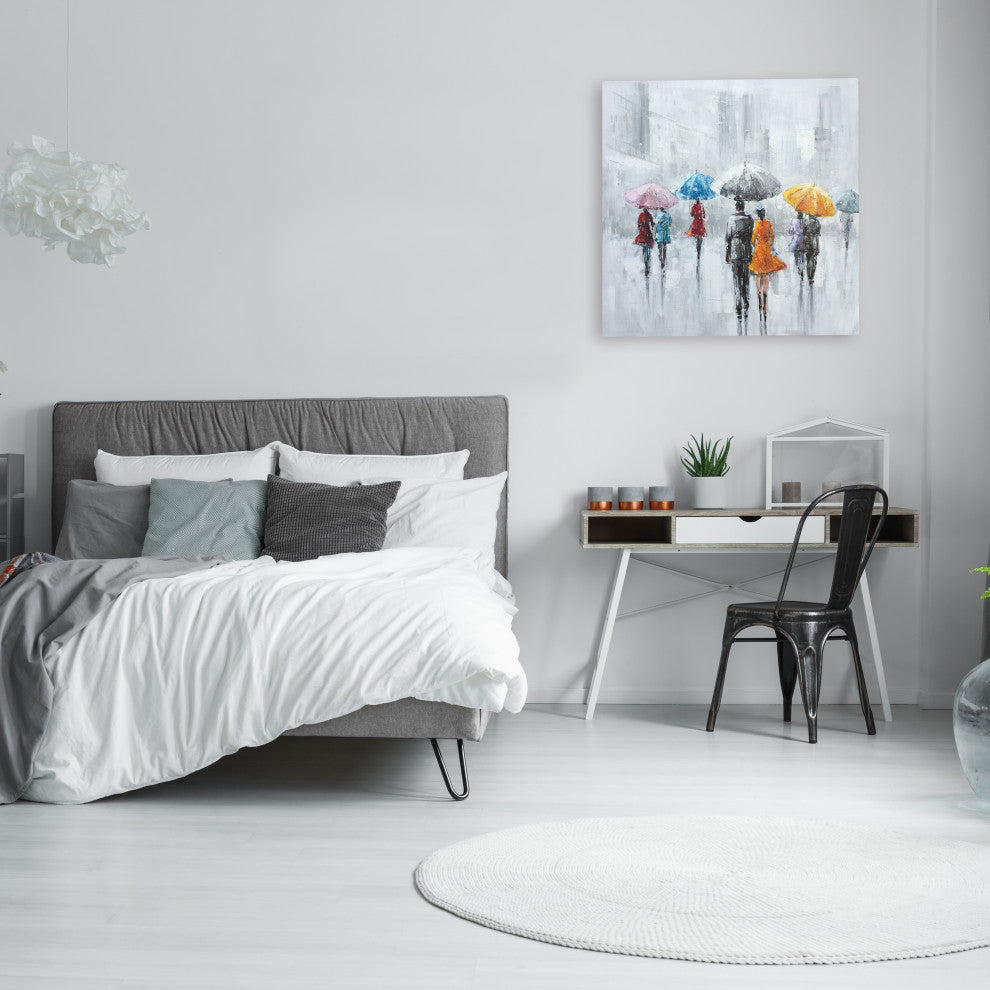 Hand-painted "Umbrellas of Romance I " Oil painting Original wrapped canvas