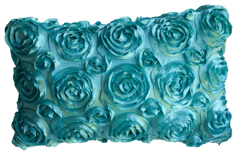 Textured Rose Pillow, Aqua, 16"x20", Without Insert
