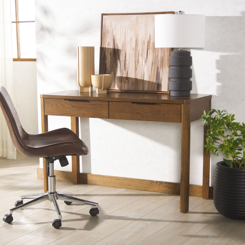 Safavieh Couture Gabrietta 2 Drawer Wood Desk, Medium Oak/Black