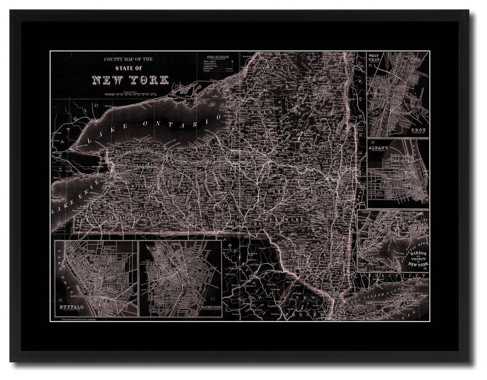 New York Vintage Vivid Sepia Map Canvas, 28"x37"
