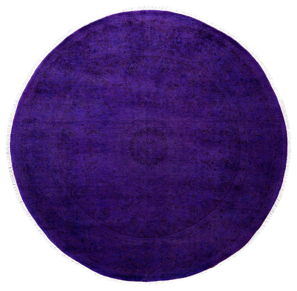 Overdyed One-of-a-Kind Hand-Knotted Area Rug Purple, 6' 8" x 6' 8"