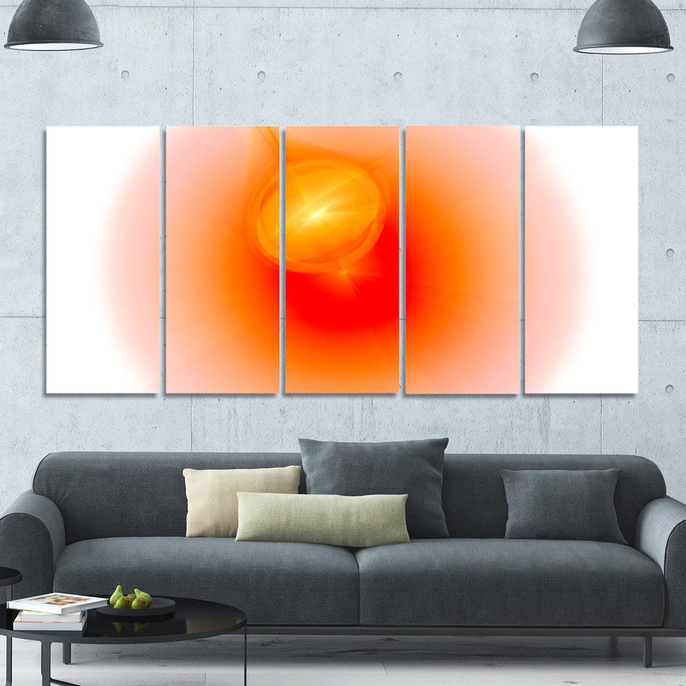 Red Luminous Misty Sphere, Abstract Canvas Art Print, 60"x28", 5 Panels