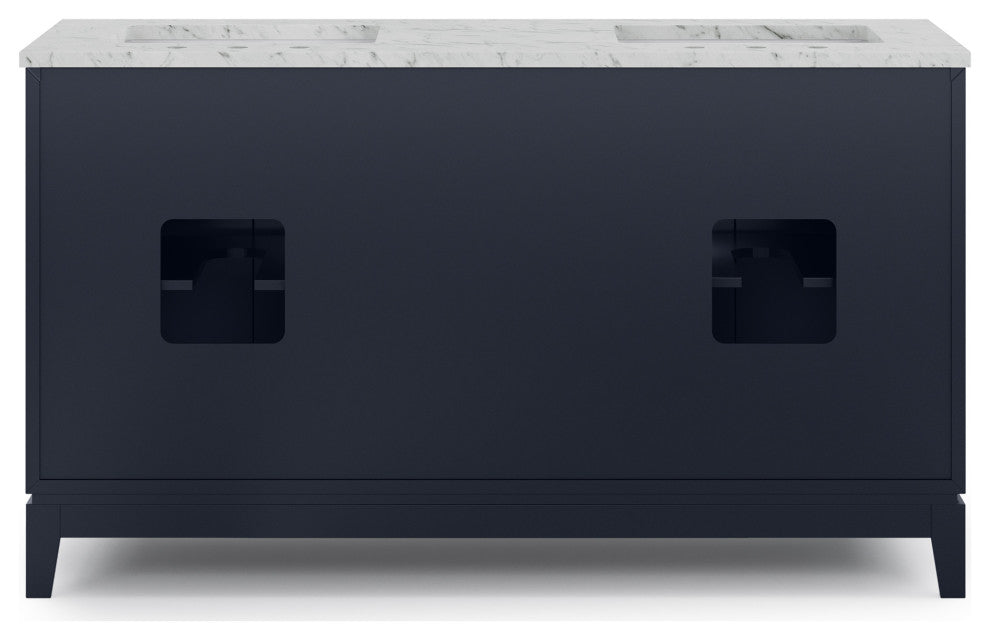 Elizabeth 60" Double Sink Carrara White Marble Vanity, Monarch Blue