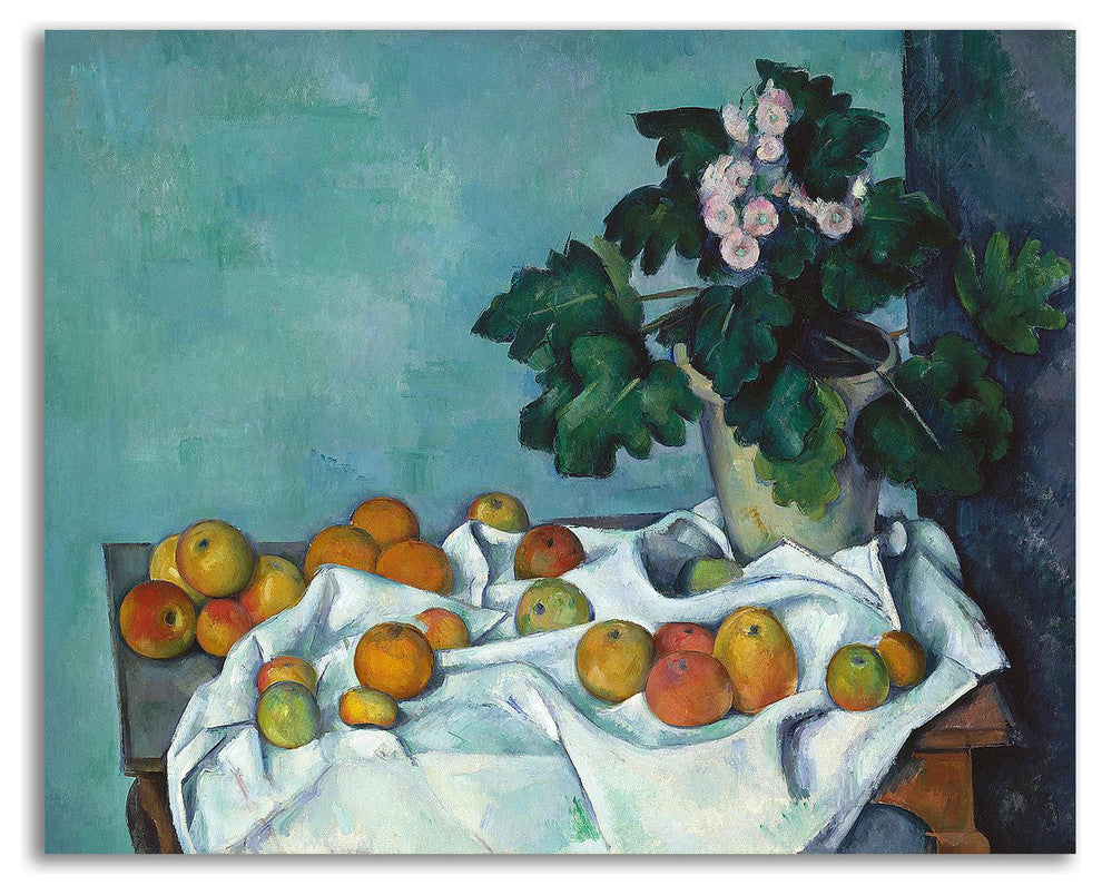 Still Life with Apples and a Pot of Primroses by Paul Cezanne, Print on Canvas