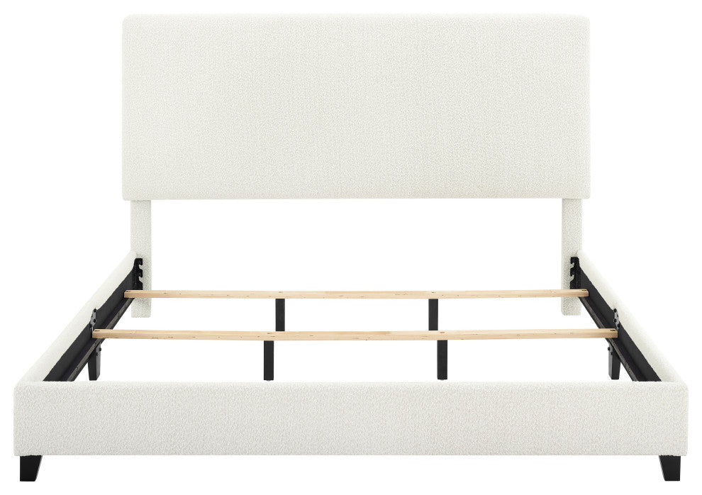 Legends Home King Size White Boucle Upholstered Platform Bed