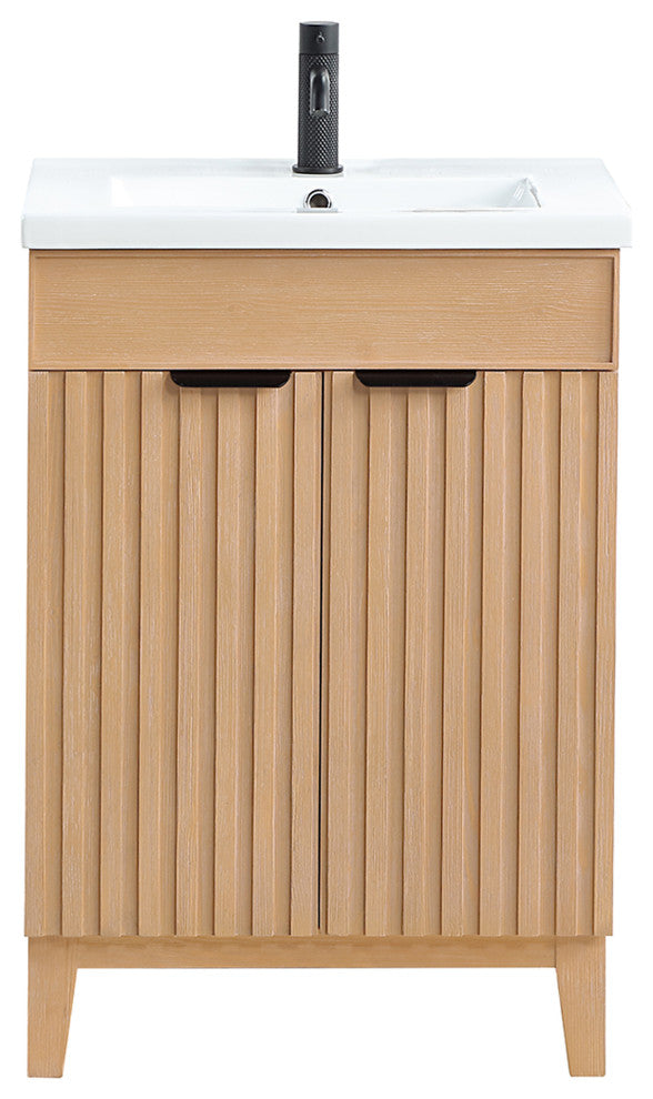Palos Bathroom Vanity, Fir Wood Brown, 24", Ceramic Top, No Mirror