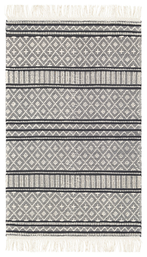Surya Farmhouse Tassels FTS-2300 Bohemian Area Rug, Charcoal, 9' x 12' Rectangle