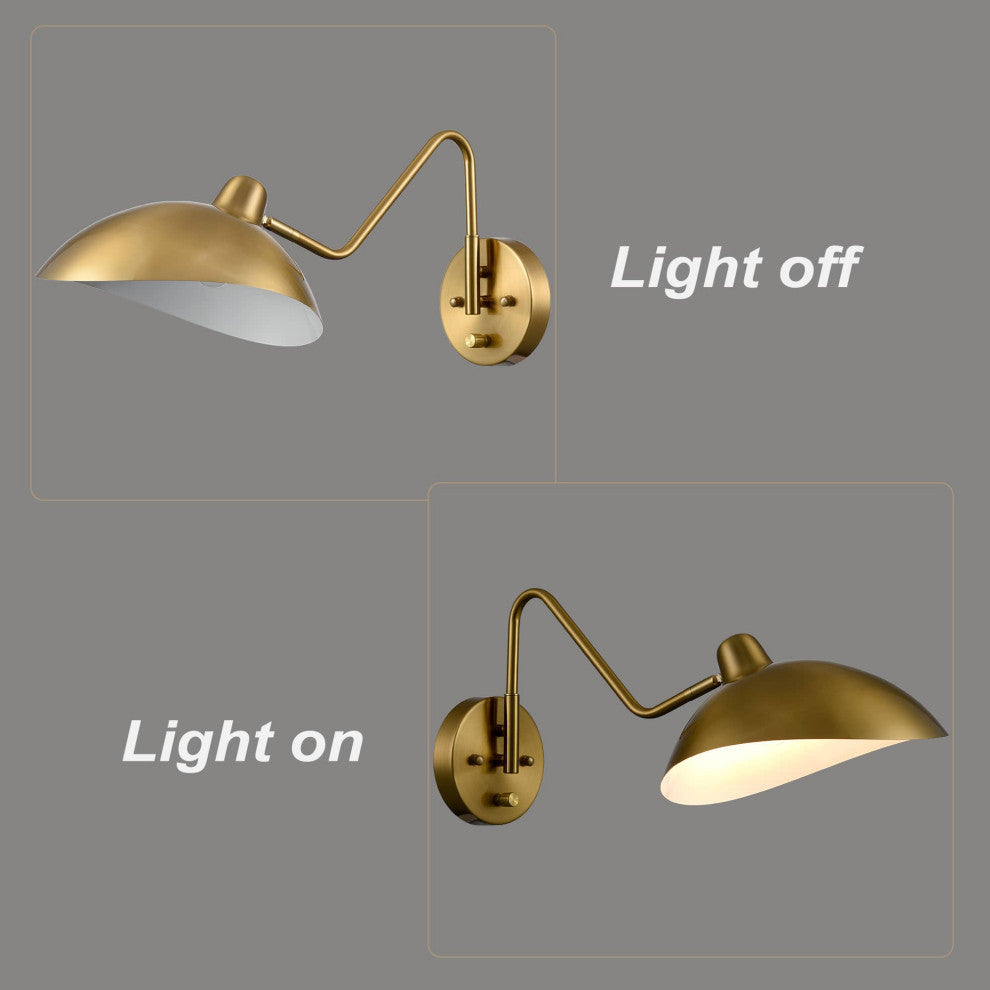 Modern Brass Plug-in Swing Arm Wall Light Fixture Set of 2