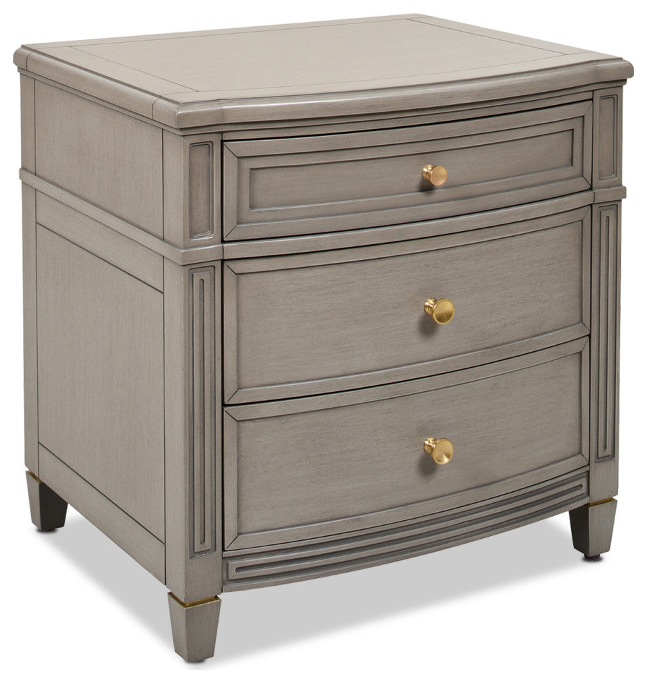 Dauphin Solid Wood 3-Drawer Gold Accent End Table, Gray Cashmere
