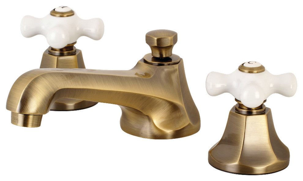 Kingston Brass Widespread Bathroom Faucet With Brass Pop-Up, Antique Brass