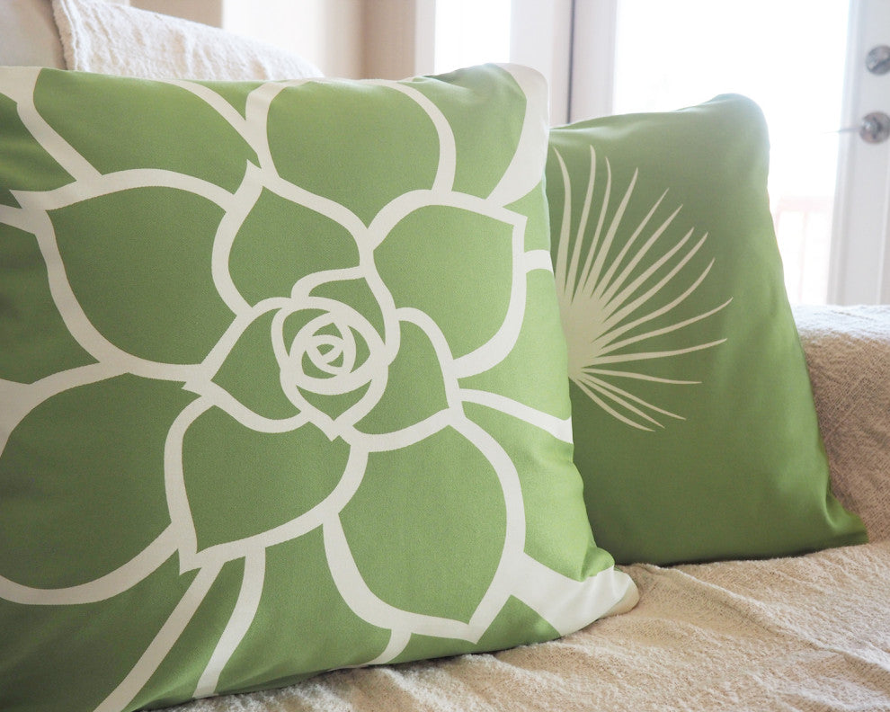 Palm Frond Organic Cotton Throw Pillow Cover, Apple Green