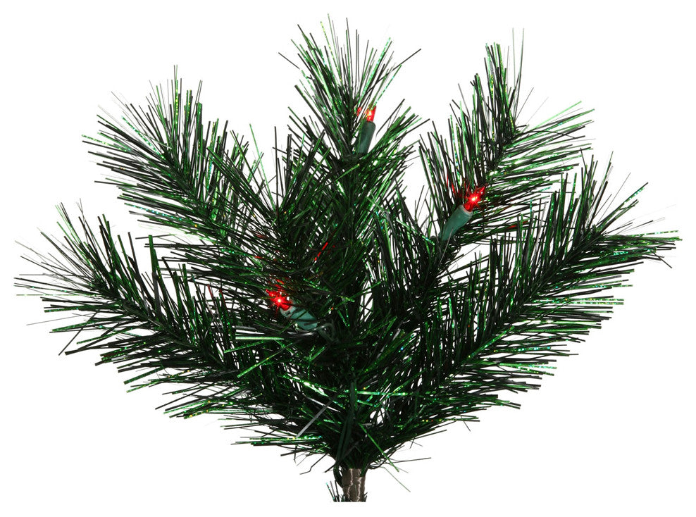 Pre-Lit Midnight Green Pine Christmas Tinsel Wreath, Red Dura Lights, 36"